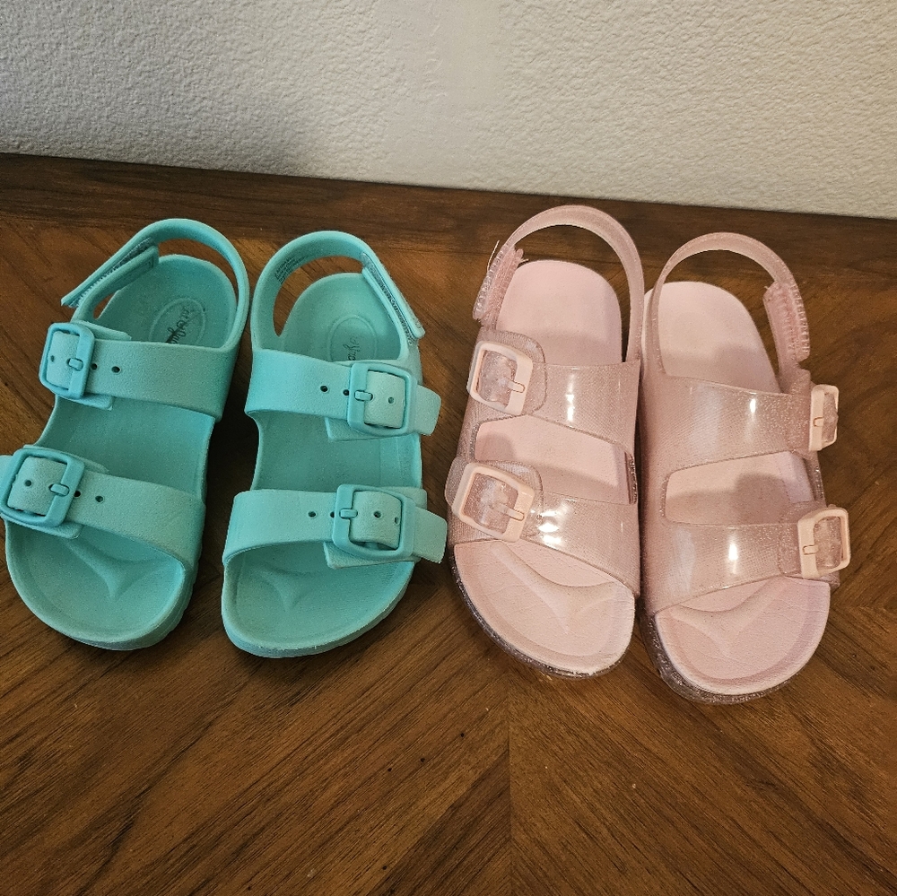 CAT AND JACK VELCRO GIRL SANDALS GREEN AND PINK SIZE 9